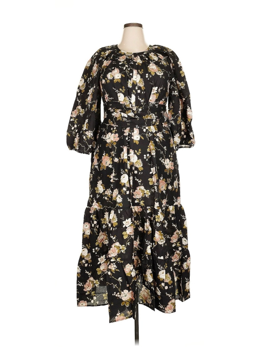Tuckernuck Black Floral Puff-Sleeve Midi Dress